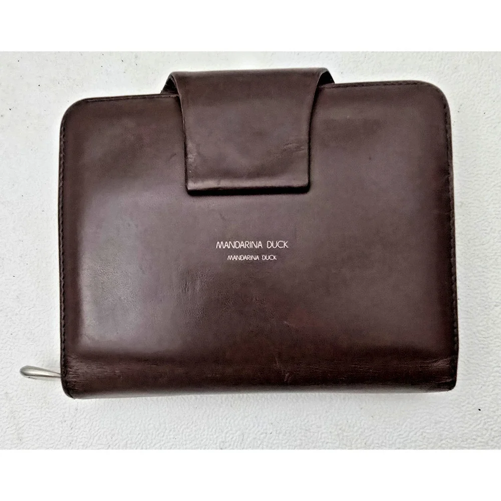 Mandarina Duck Bifold Zip Accordion Wallet Calfskin Leather Brown MD38